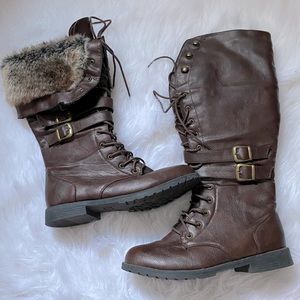 size 7 Fur cuffed, laced boots